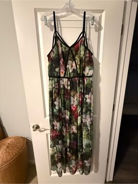 Lane Bryant Green Multi Floral Maxi Dress with Black Trim